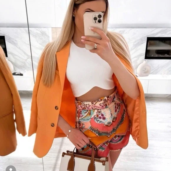 Zara NWT High Waist Floral Patterned Shorts Belted Linen Blend large - Picture 3 of 15